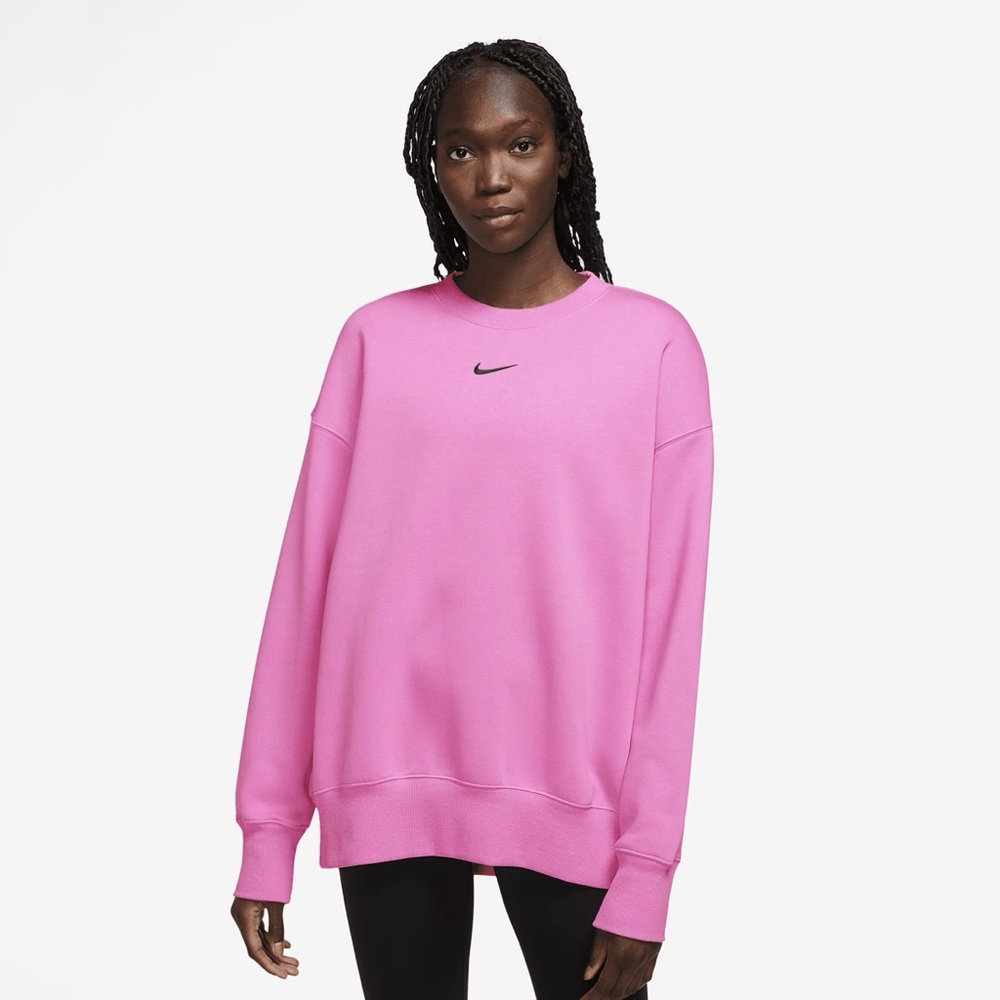 Nike Pink Relaxed Fit Crew Sweatshirt with Black Swoosh